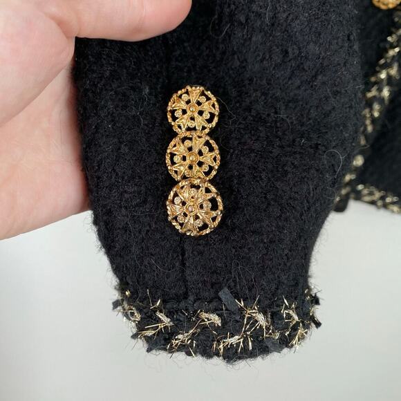 WE ARE K-Fashion Korean Tweed Blazer Black Size Small Gold Business Workwear - Picture 6 of 8